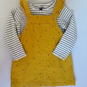 Carter’s Yellow & Black Polka Dot Jumper w/ Stripe shirt toddler baby 24 Month